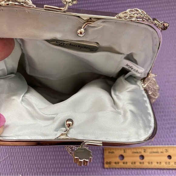 INGE CHRISTOPHER Beaded & Rhinestone Silver Metallic Convertible Clutch   8”x 7” - Picture 13 of 15